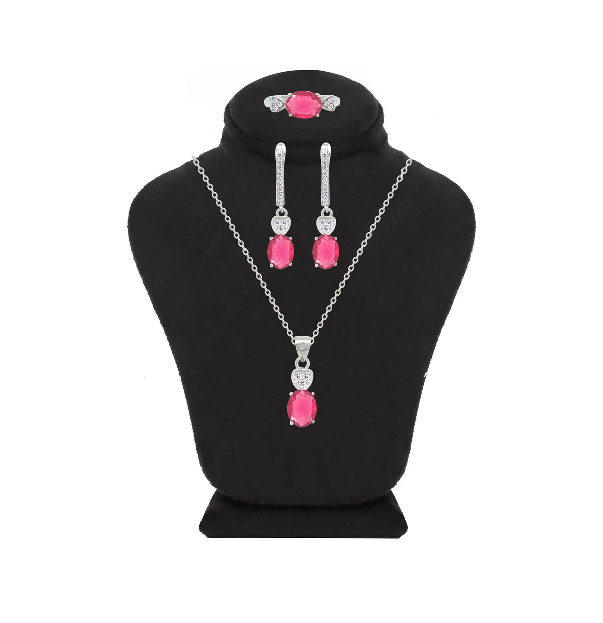 Asfour Crystal Jewelry Set With Dark Rose Oval Design In 925 Sterling Silver-SD0168-O5-9