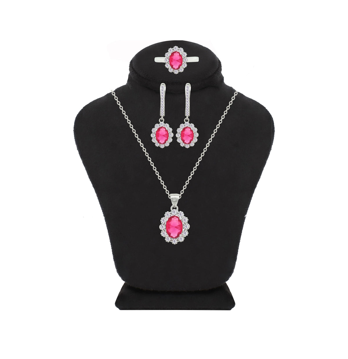 Asfour Crystal Jewelry Set With Dark Rose Oval Design In 925 Sterling Silver-SD0169-O5-8