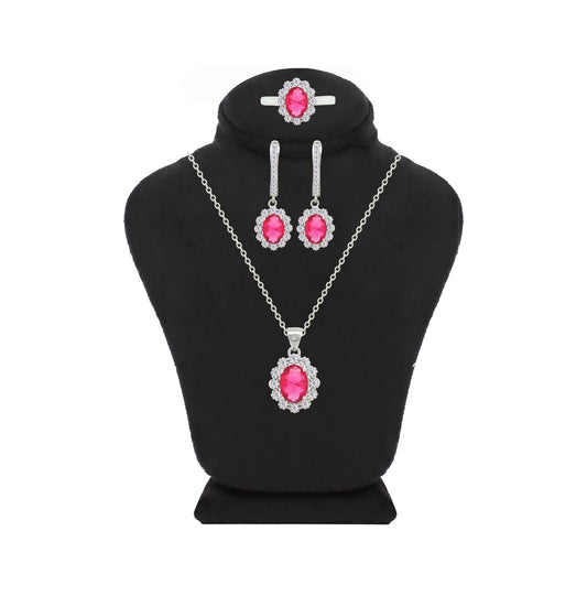 Asfour Crystal Jewelry Set With Dark Rose Oval Design In 925 Sterling Silver-SD0169-O5-8