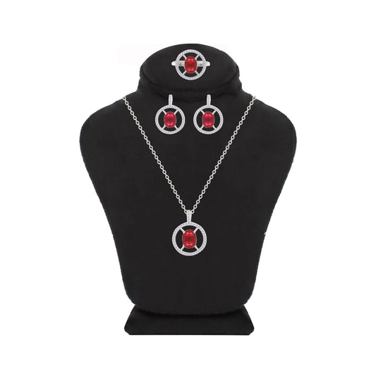 Asfour Crystal Jewelry Set With Dark Rose Round Design In 925 Sterling Silver-SD0170-A-R-7