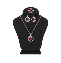 Asfour Crystal Jewelry Set With Dark Rose Round Design In 925 Sterling Silver-SD0170-A-R-7