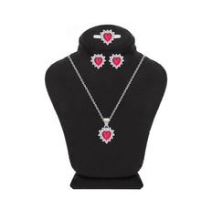 Asfour Crystal Jewelry Set With Dark Rose Heart Design In 925 Sterling Silver-SD0171-A-O5-8