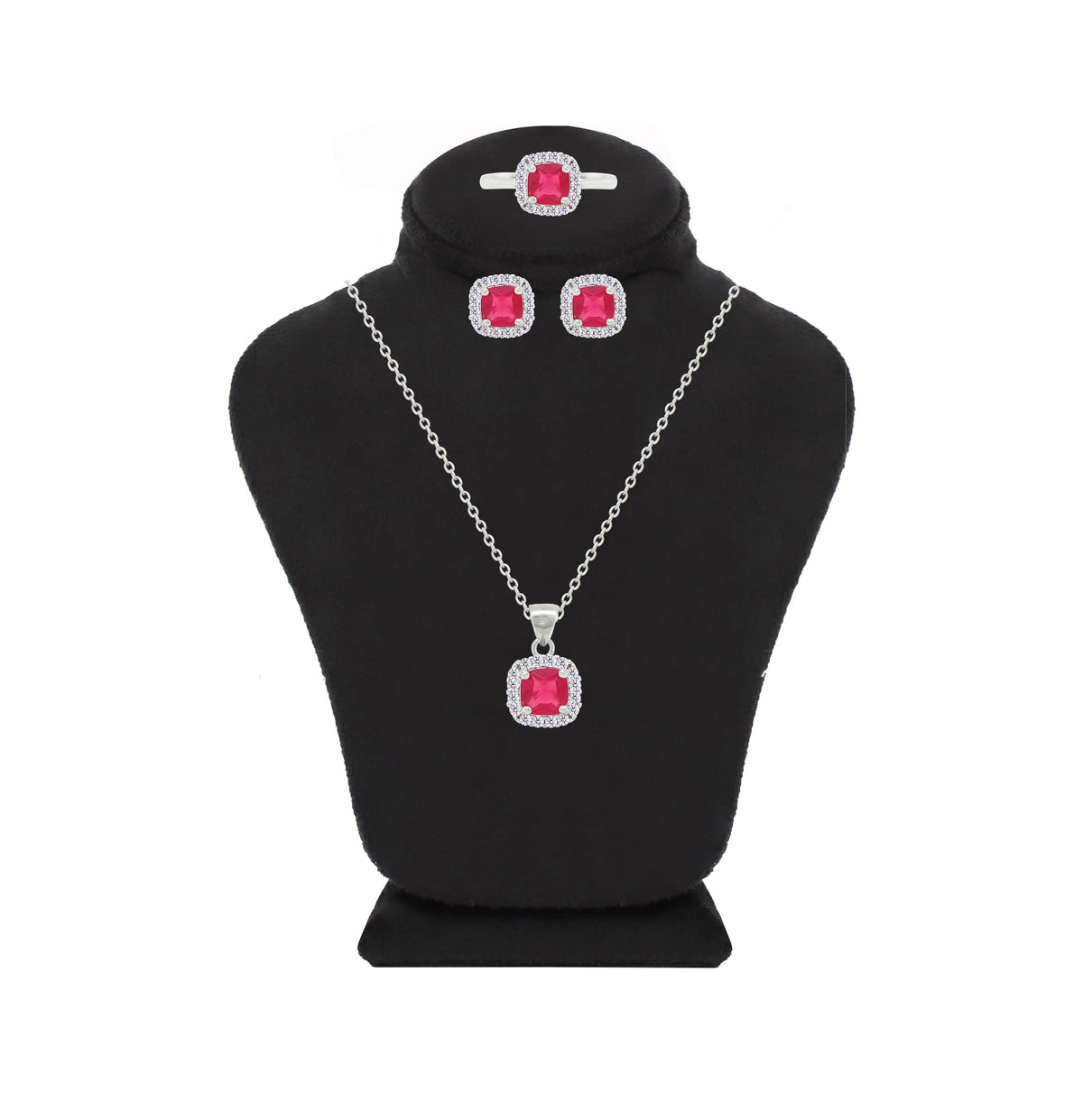 Asfour Crystal Jewelry Set With Dark Rose Square Design In 925 Sterling Silver-SD0172-A-O5-8