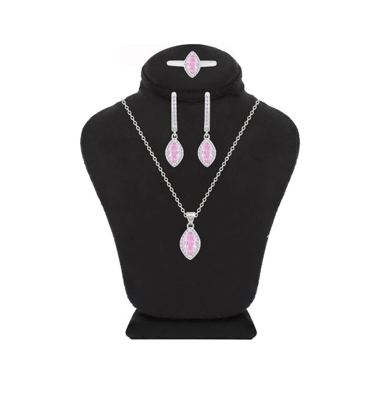 Asfour Crystal Jewelry Set With Rose Marquise Design In 925 Sterling Silver-SD0174-O-9