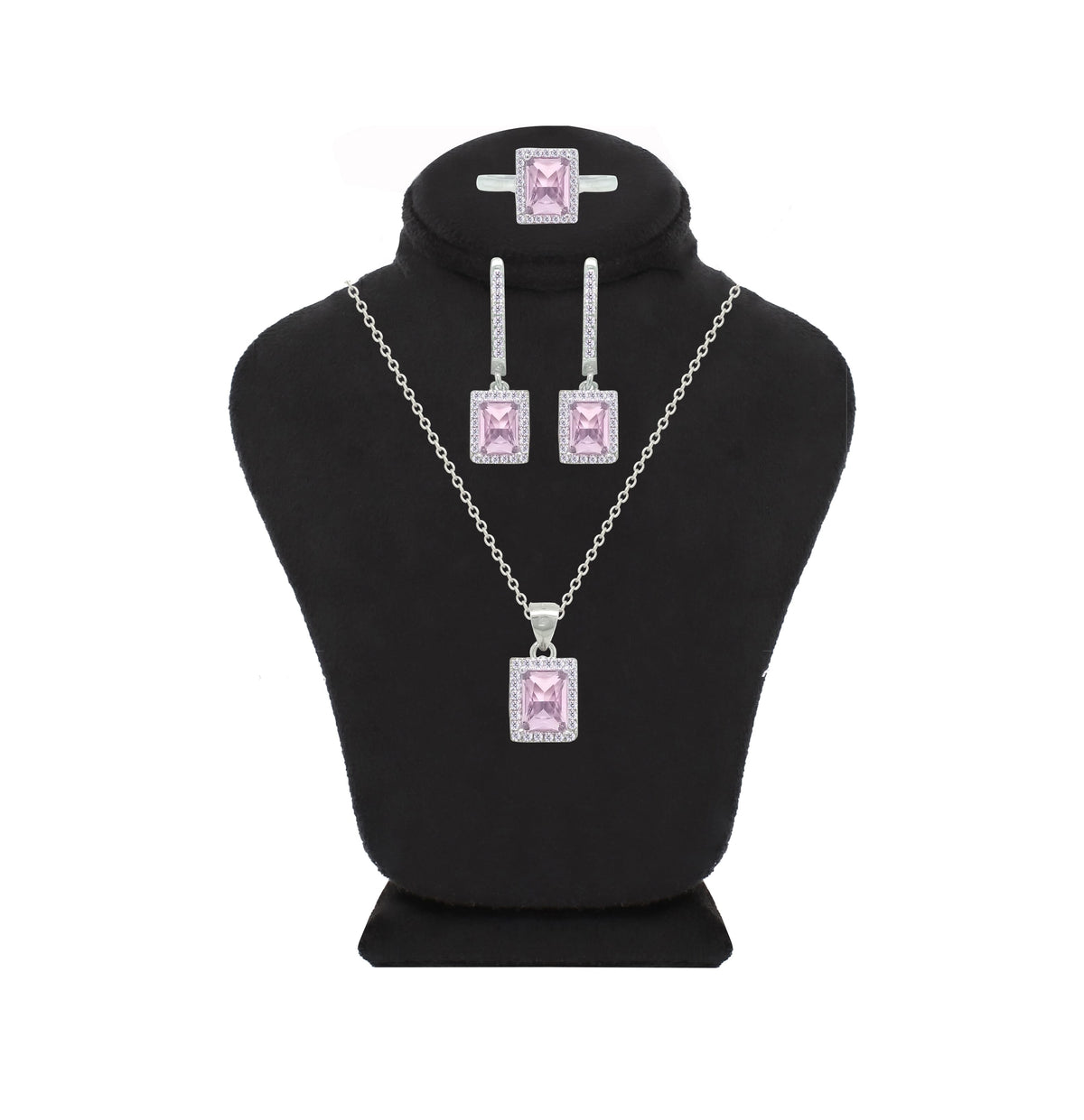 Asfour Crystal Jewelry Set With Rose Emerald Design In 925 Sterling Silver-SD0175-O-8