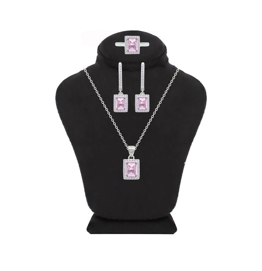 Asfour Crystal Jewelry Set With Rose Emerald Design In 925 Sterling Silver-SD0175-O-8