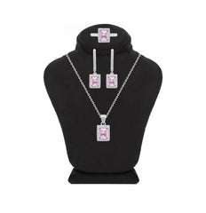 Asfour Crystal Jewelry Set With Rose Emerald Design In 925 Sterling Silver-SD0175-O-8