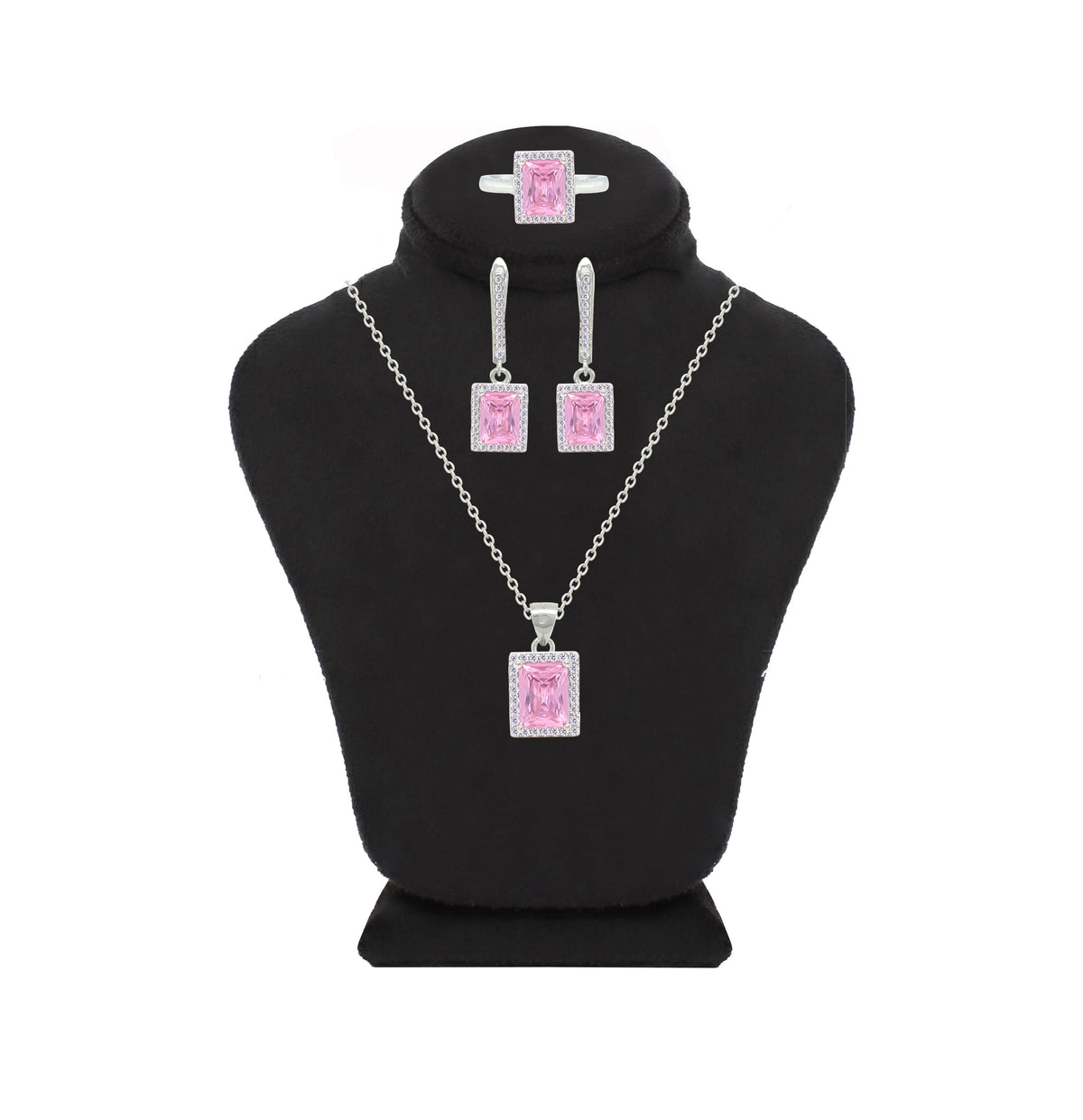 Asfour Crystal Jewelry Set With Rose Emerald Design In 925 Sterling Silver-SD0176-O-7
