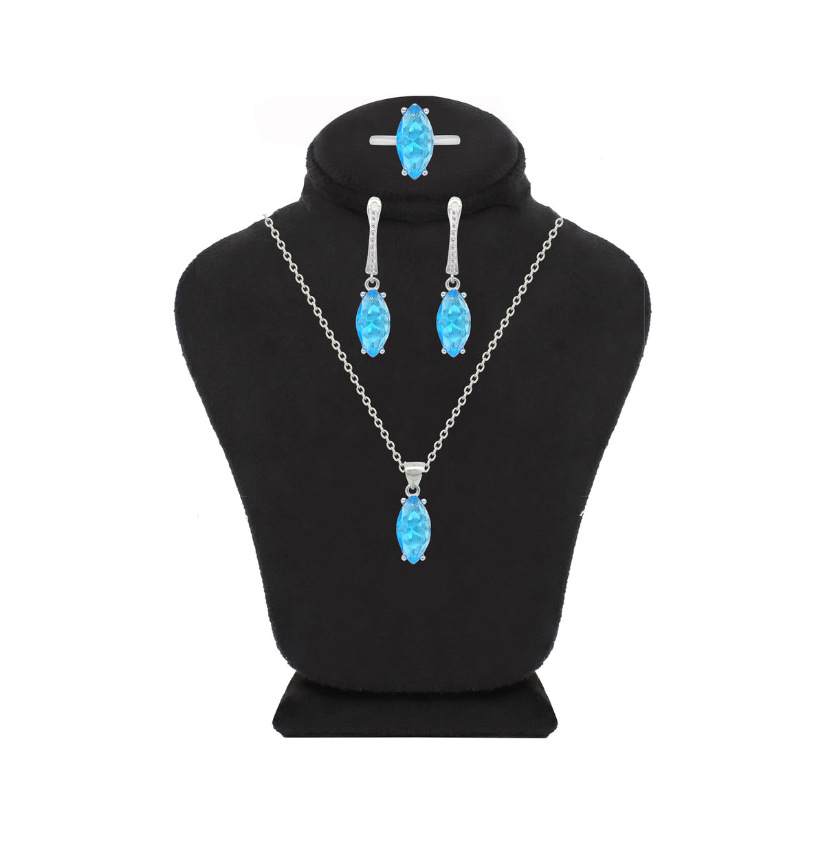 Asfour Crystal Jewelry Set With Light Blue Marquise Design In 925 Sterling Silver-SD0180-LB-7