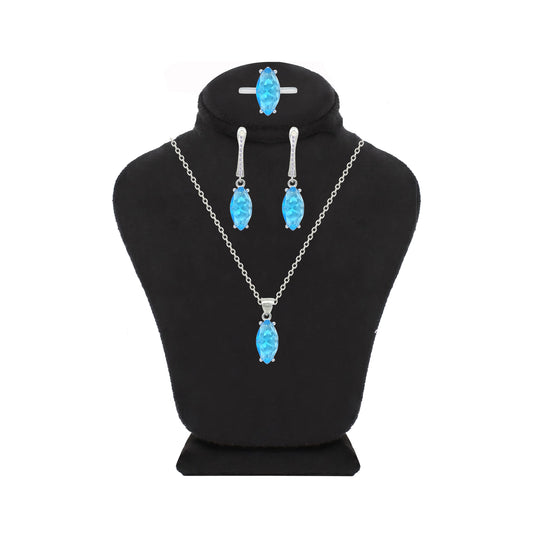 Asfour Crystal Jewelry Set With Light Blue Marquise Design In 925 Sterling Silver-SD0180-LB-7