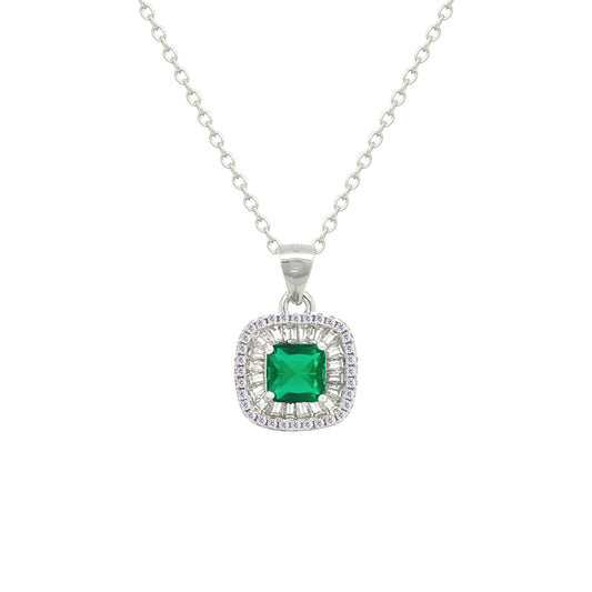 Asfour Crystal Jewelry Set With Emerald Square Design In 925 Sterling Silver-SD0181-G-7