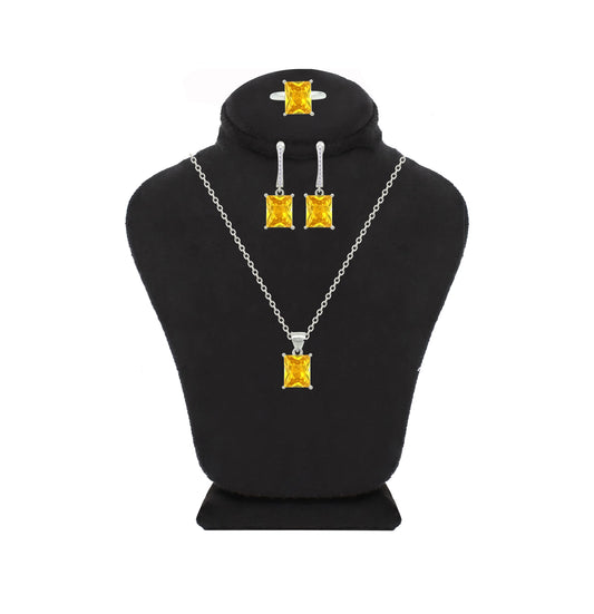 Asfour Crystal Jewelry Set With Yellow Emerald Design In 925 Sterling Silver-SD0183-Y-7