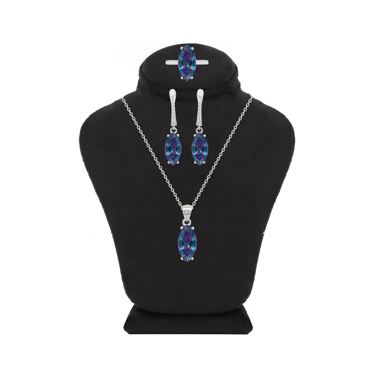 Asfour Crystal Jewelry Set With Multi Color Marquise Design In 925 Sterling Silver-SD0185-AB-8