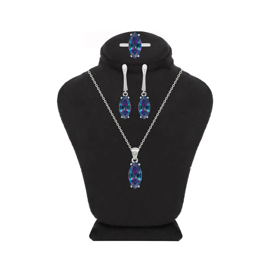 Asfour Crystal Jewelry Set With Multi Color Marquise Design In 925 Sterling Silver-SD0185-AB-8