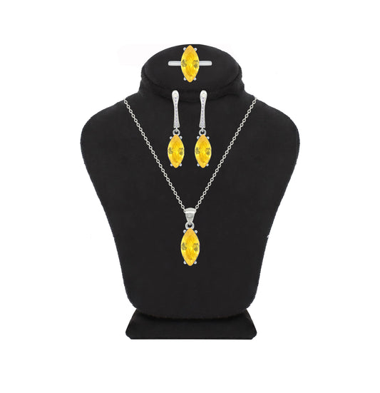 Asfour Crystal Jewelry Set With Yellow Marquise Design In 925 Sterling Silver-SD0185-Y-9