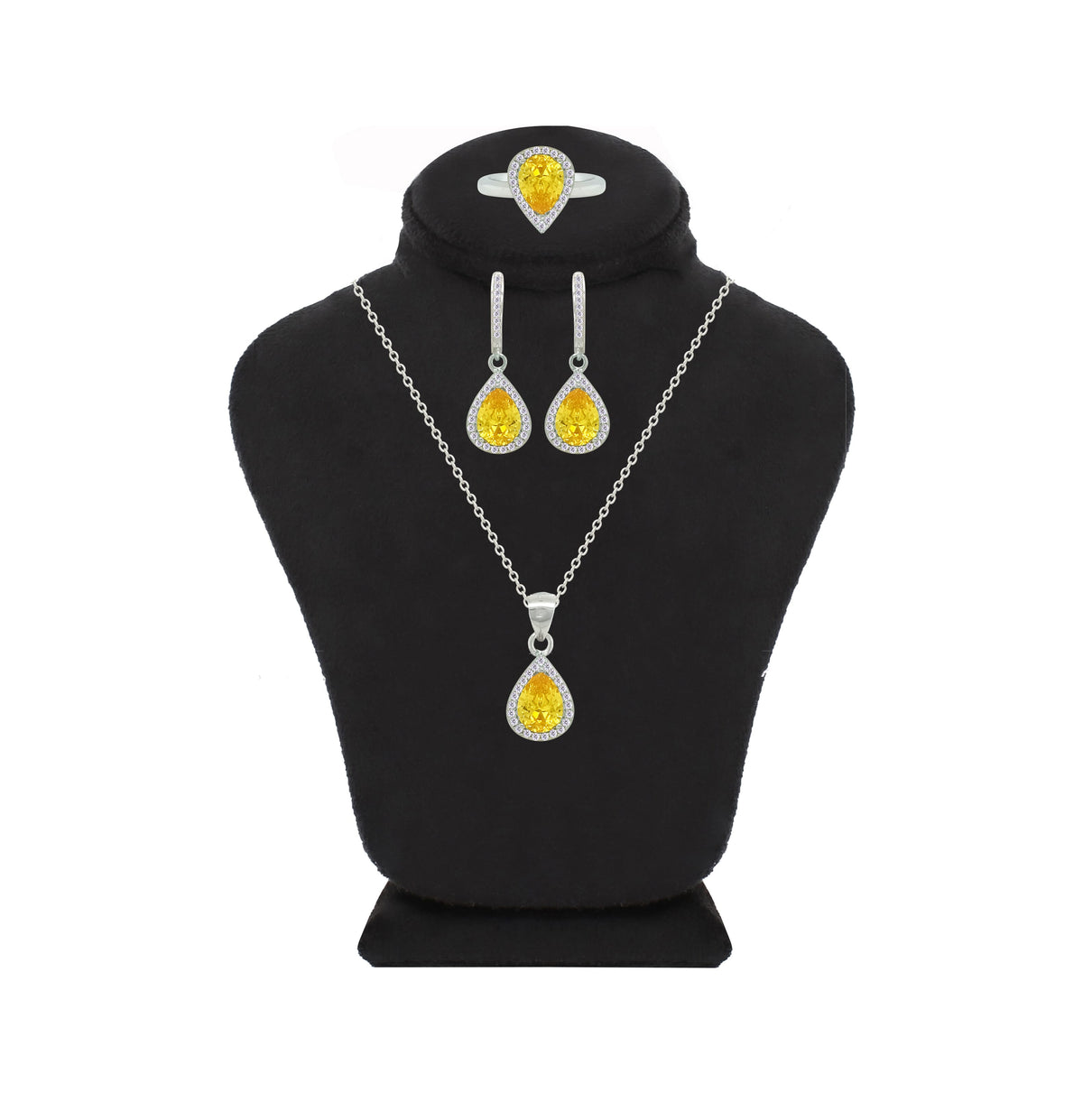 Asfour Crystal Jewelry Set With Yellow Pear Design In 925 Sterling Silver-SD0186-Y-7