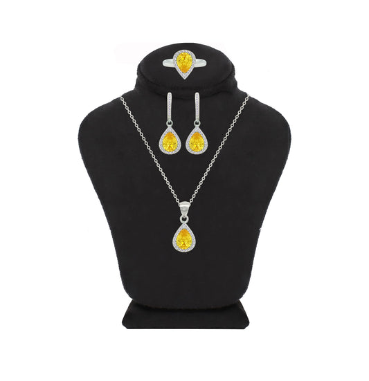 Asfour Crystal Jewelry Set With Yellow Pear Design In 925 Sterling Silver-SD0186-Y-7