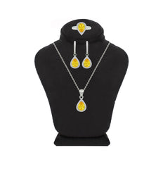 Asfour Crystal Jewelry Set With Yellow Pear Design In 925 Sterling Silver-SD0186-Y-7