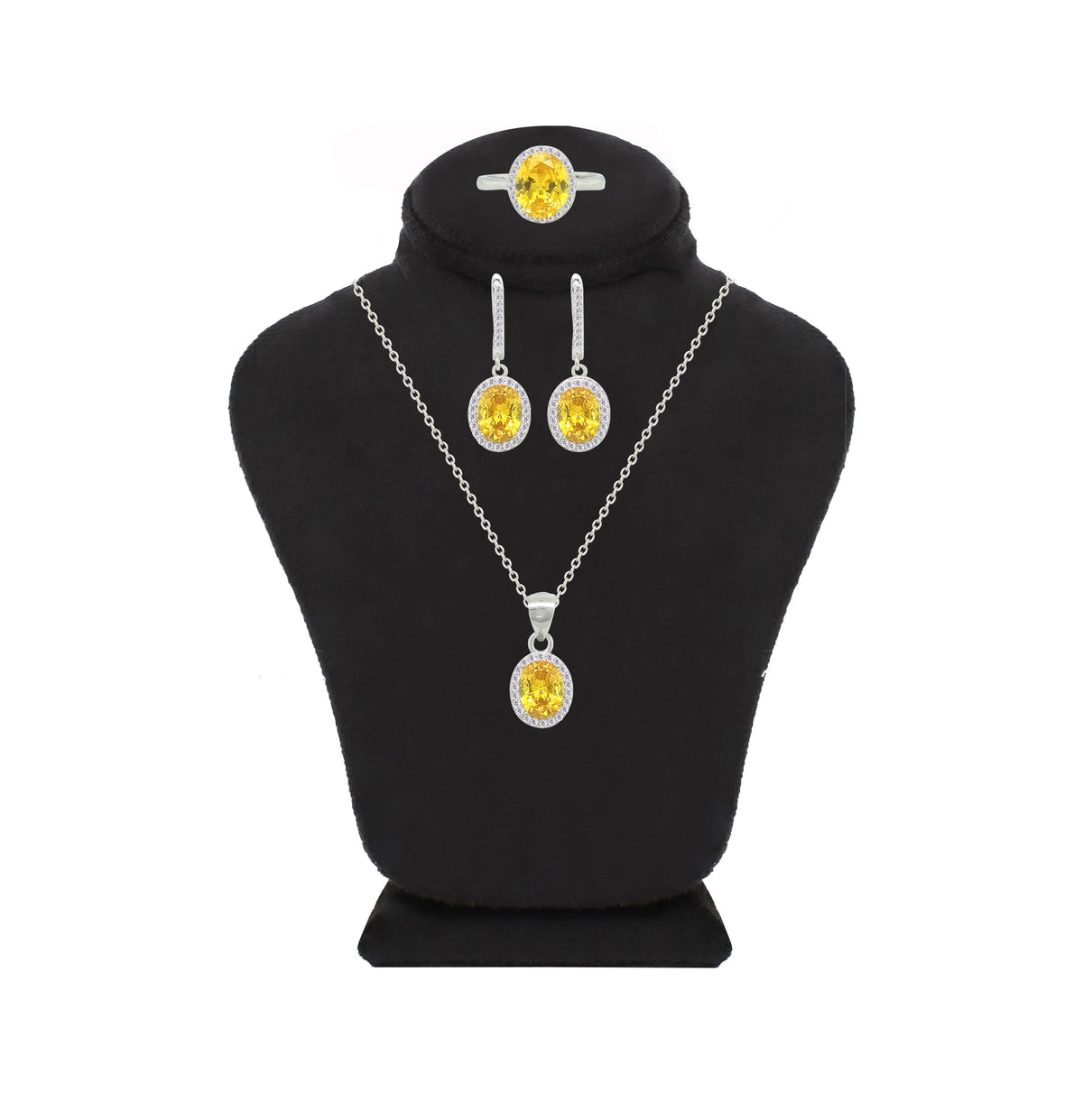 Asfour Crystal Jewelry Set With Yellow Oval Design In 925 Sterling Silver-SD0187-Y-9