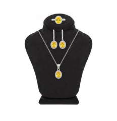 Asfour Crystal Jewelry Set With Yellow Oval Design In 925 Sterling Silver-SD0187-Y-9
