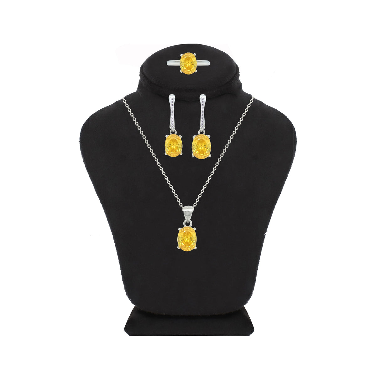 Asfour Crystal Jewelry Set With Yellow Oval Design In 925 Sterling Silver-SD0188-Y-7