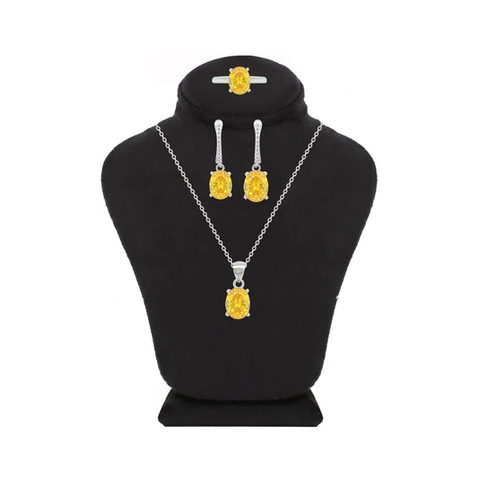 Asfour Crystal Jewelry Set With Yellow Oval Design In 925 Sterling Silver-SD0188-Y-7