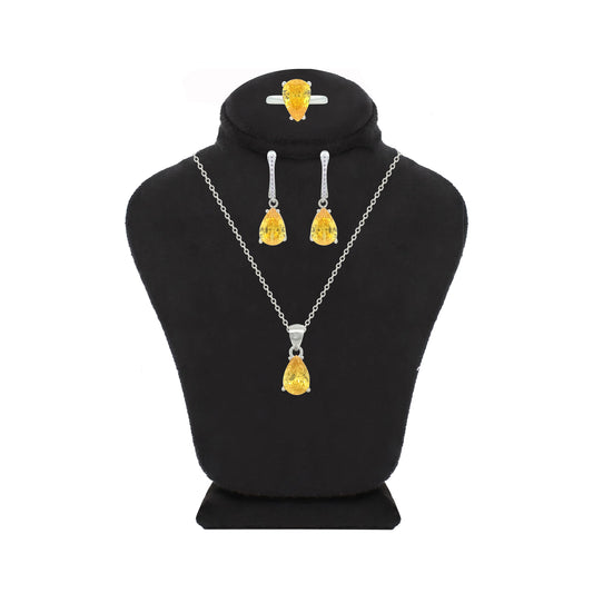 Asfour Crystal Jewelry Set With Yellow Pear Design In 925 Sterling Silver-SD0189-Y-8