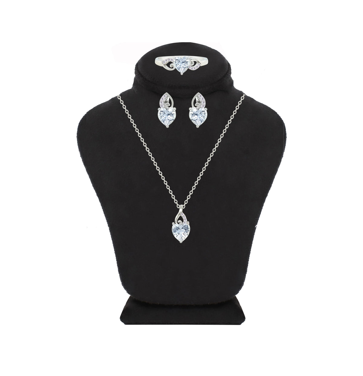 Asfour Crystal Jewelry Set With Heart Design In 925 Sterling Silver-SD0190-9