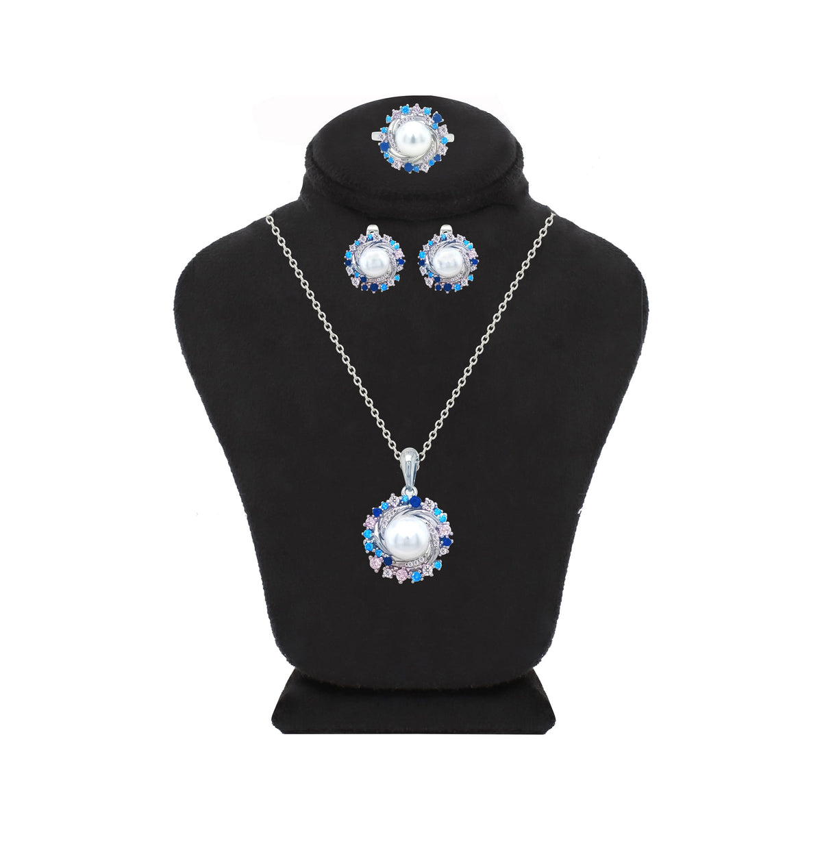 Asfour Crystal Jewelry Set With Decorative Multi Color Round Design In 925 Sterling Silver-SD0191-K-8