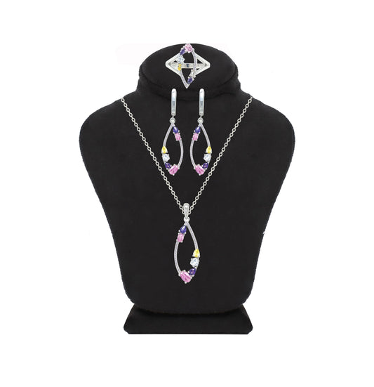 Asfour Crystal Jewelry Set With Multi Color Art Deco Design In 925 Sterling Silver-SD0192-K-8