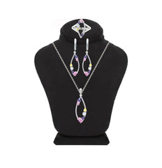 Asfour Crystal Jewelry Set With Multi Color Art Deco Design In 925 Sterling Silver-SD0192-K-8