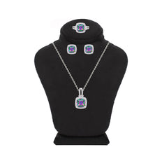 Asfour Crystal Jewelry Set With Multi Color Square Design In 925 Sterling Silver-SD0193-AB-8