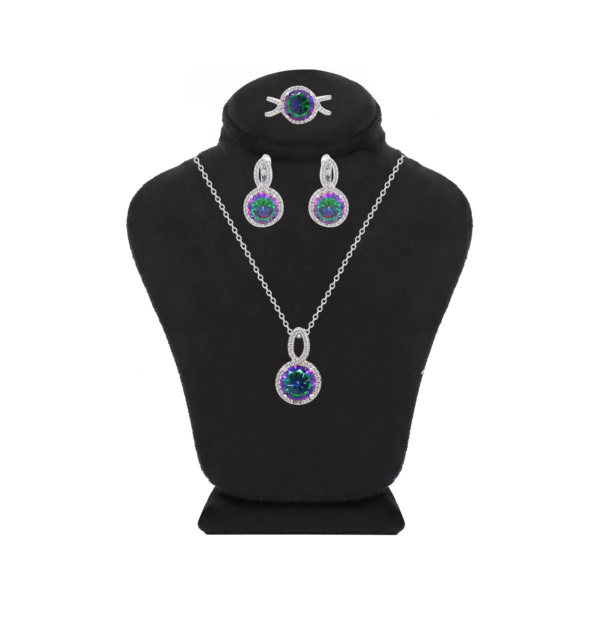 Asfour Crystal Jewelry Set With Multi Color Round Design In 925 Sterling Silver-SD0194-AB-7