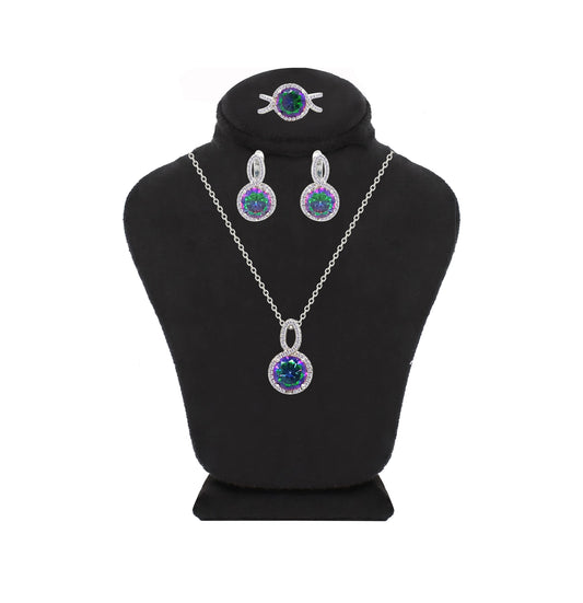 Asfour Crystal Jewelry Set With Multi Color Round Design In 925 Sterling Silver-SD0194-AB-7