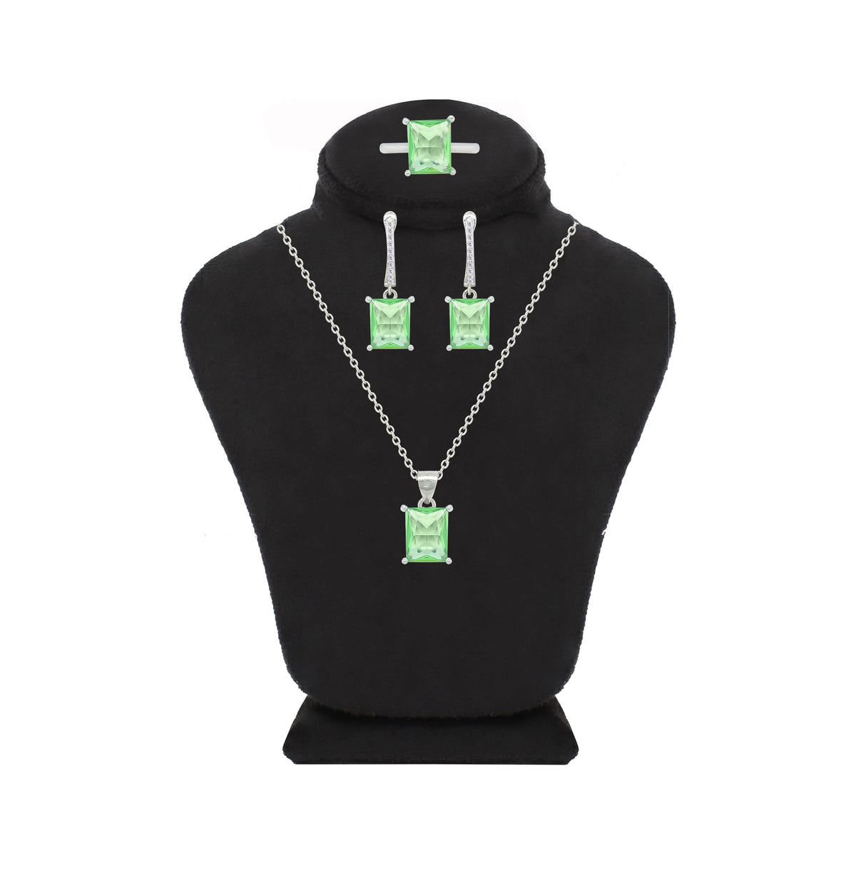 Asfour Crystal Jewelry Set With Light Emerald Zircon Stone In 925 Sterling Silver-SD0196-GL-7