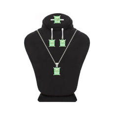 Asfour Crystal Jewelry Set With Light Emerald Zircon Stone In 925 Sterling Silver-SD0196-GL-7