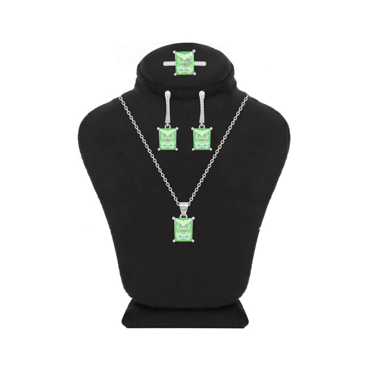Asfour Crystal Jewelry Set With Light Emerald Zircon Stone In 925 Sterling Silver-SD0196-GL-9