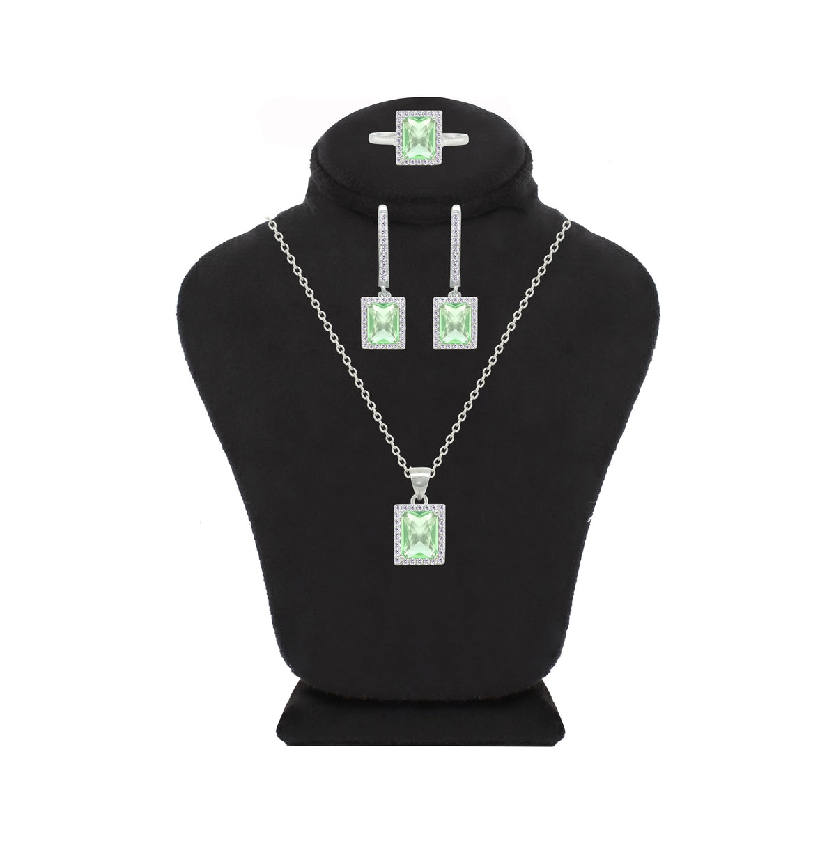 Asfour Crystal Jewelry Set With Light Emerald Zircon Stone In 925 Sterling Silver-SD0197-GL-8