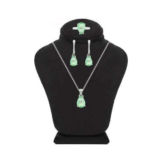 Asfour Crystal Jewelry Set With Light Emerald Pear Design In 925 Sterling Silver-SD0198-GL-8