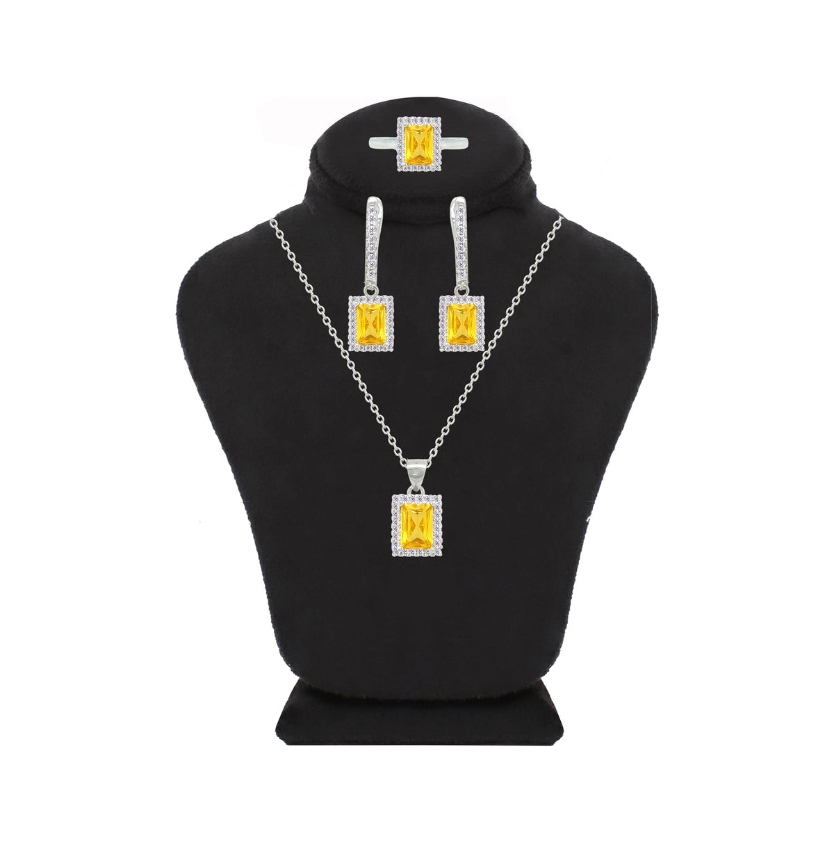 Asfour Crystal Jewelry Set With Yellow Emerald Design In 925 Sterling Silver-SD0199-Y-8
