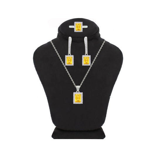 Asfour Crystal Jewelry Set With Yellow Emerald Design In 925 Sterling Silver-SD0199-Y-8