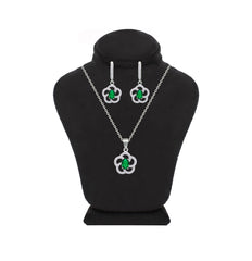 Asfour Crystal Jewelry Set With Emerald Floral Design In 925 Sterling Silver-SD0200-G