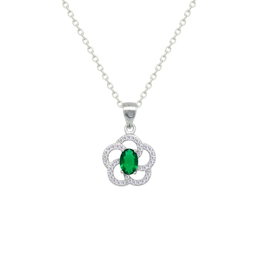 Asfour Crystal Jewelry Set With Emerald Floral Design In 925 Sterling Silver-SD0200-G