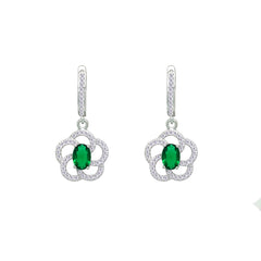 Asfour Crystal Jewelry Set With Emerald Floral Design In 925 Sterling Silver-SD0200-G