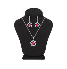 Asfour Crystal Jewelry Set With Dark Rose Floral Design In 925 Sterling Silver-SD0200-O5