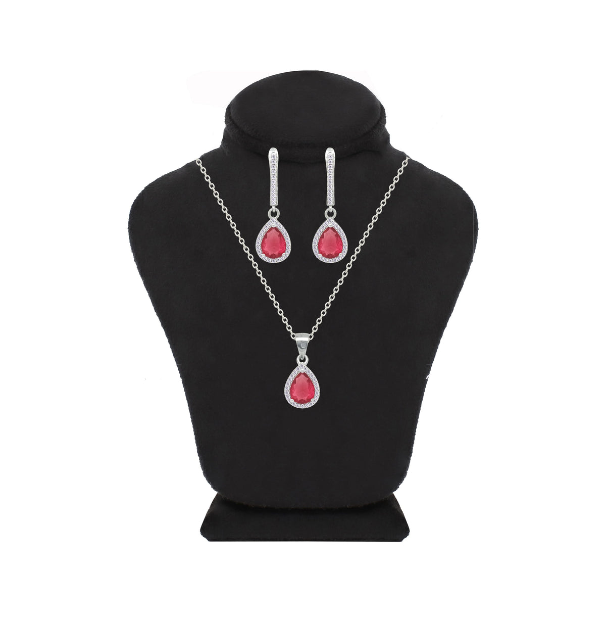 Asfour Crystal Jewelry Set With Dark Rose Pear Design In 925 Sterling Silver-SD0202-O5