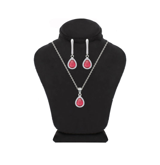 Asfour Crystal Jewelry Set With Dark Rose Pear Design In 925 Sterling Silver-SD0202-O5