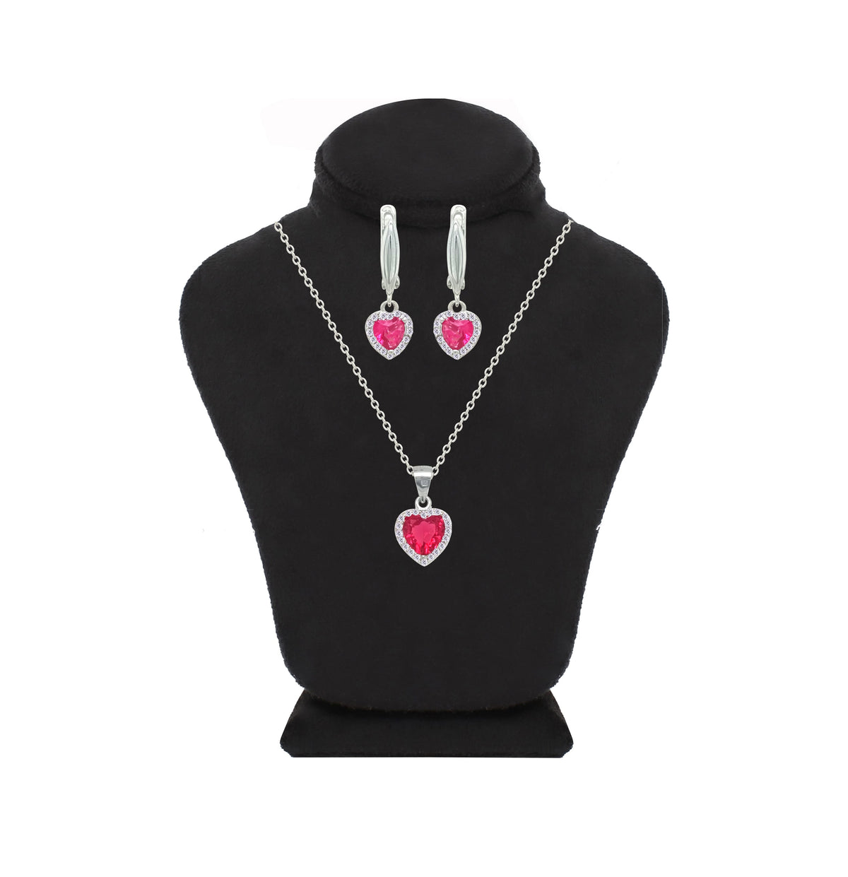 Asfour Crystal Jewelry Set With Dark Rose Heart Design In 925 Sterling Silver-SD0203-O5