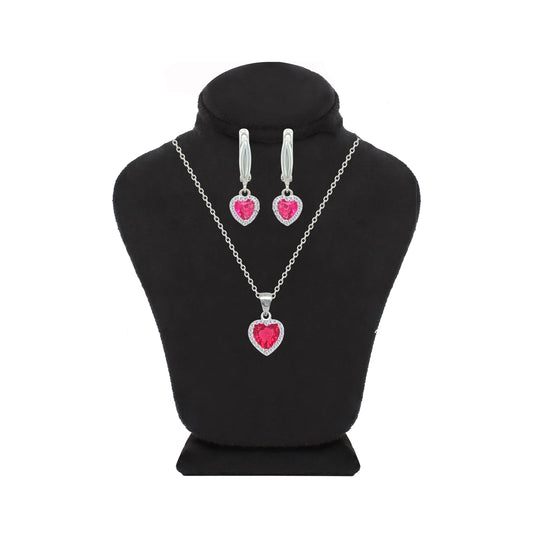 Asfour Crystal Jewelry Set With Dark Rose Heart Design In 925 Sterling Silver-SD0203-O5
