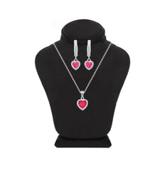 Asfour Crystal Jewelry Set With Dark Rose Heart Design In 925 Sterling Silver-SD0203-O5